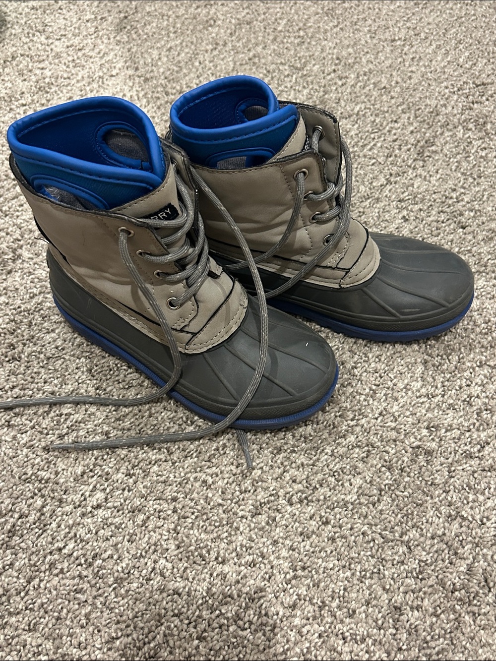 Sperry Kid’s Gray and Blue Lace-Up Waterproof Boots